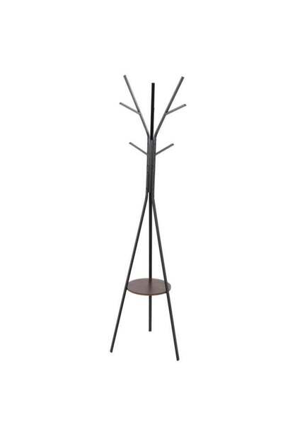 HOMEVEO شماعة معاطف خشبية قائمة بذاتها مزودة بـ 6 خطافات مع طاولة تخزين