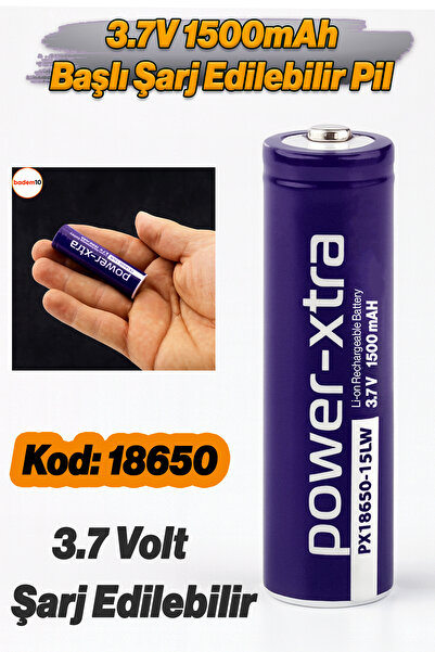 Badem10 18650 Mor Renk Şarjlı Pil 3.7V 1500mAh Li-Ion Uzun Ömürlü Yüksek Kapa...