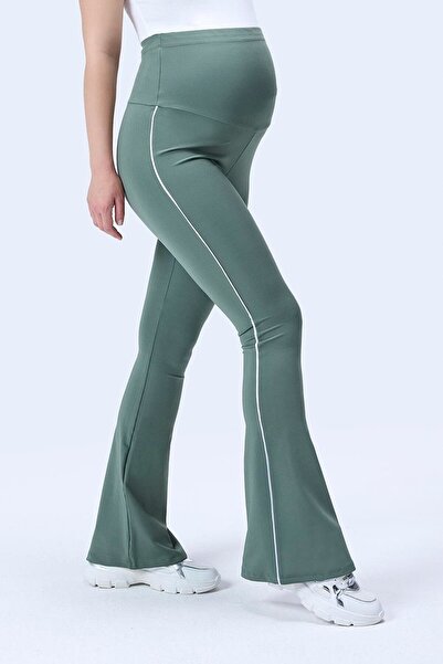 İmaj 437 Green Color Piped Shaping / Sculpting and Extra Flexible Effective High Waist Flared Maternity Leggings