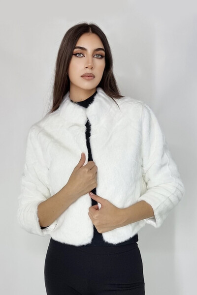 FashionForYou Graziana fur coat, with three-quarter sleeves and accessory, White, One Size S/M