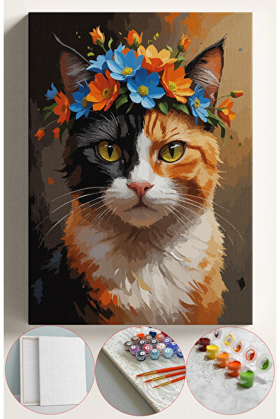 Sulepas Sayılarla Boyama Seti Numaralı Tuval Fırça Boya 40x50 Cm - TAÇLI KEDİ