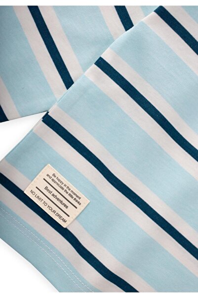 Cigit Striped Long Sleeve T-Shirt Set 2-12 Years Old Turquoise Navy Blue Striped