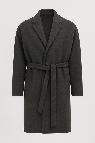 Valiberta Carlo Oversize Cashmere Fabric Winter Men's Coat with Fileto Pockets - Smoked