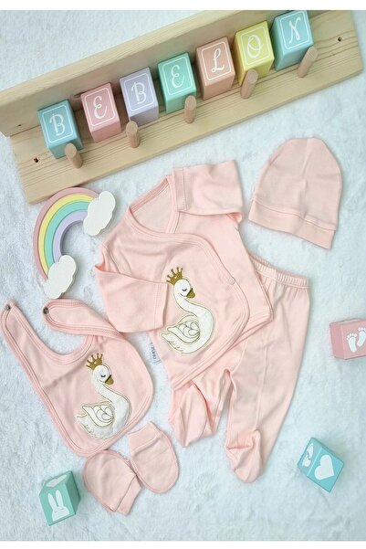 BEBENAZ Newborn Baby Girl Swan Patterned 5-Piece Hospital Discharge Set