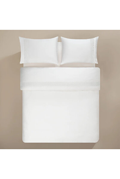 Penelope 100% Cotton Satin Fabric Duvet Cover Set 240X220 cm White - Regina Series