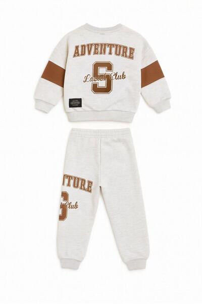 Magu Boys' Cotton Gray Melange Adventure Printed Tracksuit Bottom-Top Set