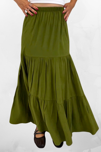 SHE BEST Relaxed Fit Viscose Fabric Elastic Waist Ruffled Long Women's Gypsy Skirt