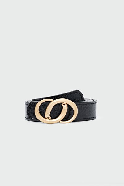 Shule Bags Asymmetrical Buckle Faux Leather Belt Black