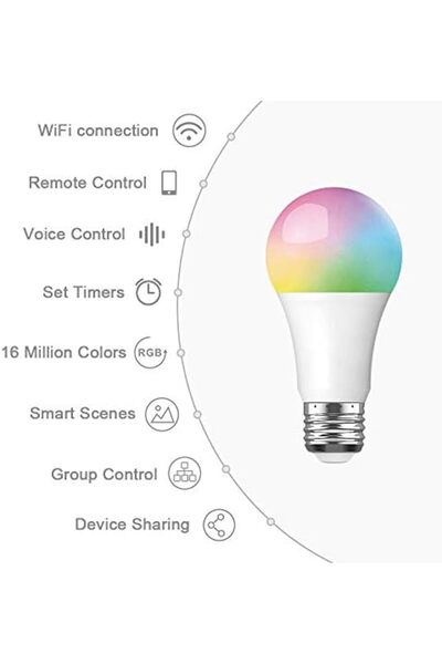 SKY TOUCH SKY-TOUCH 2 pcs Alexa WiFi Smart Led Bulb E27 Remote RGB Control Color, Multi-Color Changing Dimmabl
