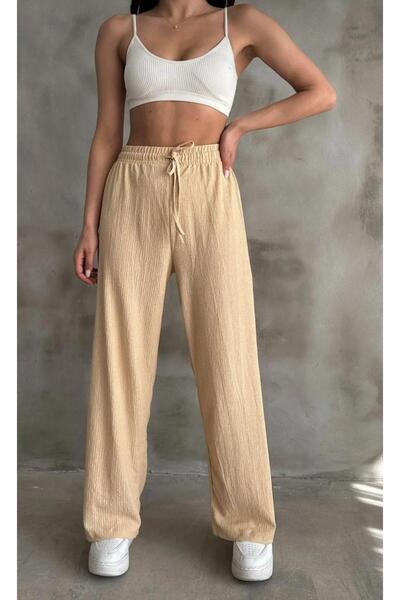 NEWCO Queen'S////// New Season///// Ultra-Flexible Seersucker Fabric Women's Palazzo Pants with Elastic Waist