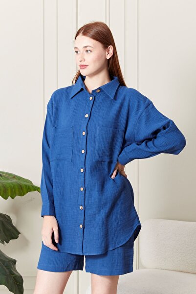 BNZ TEKSTİL Cotton Fabric Shirt Shorts Women's Set