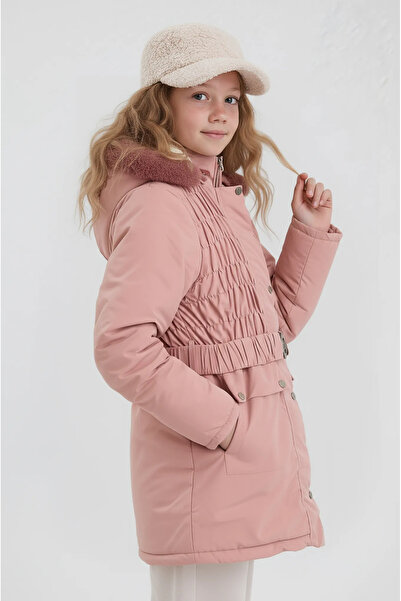 CIVILTIPOLO Kız Çocuk %100 Su Ve Rüzgar Geçirmez Çıkartılabilir Kapüşonlu İçi Kürklü Mont&Kaban