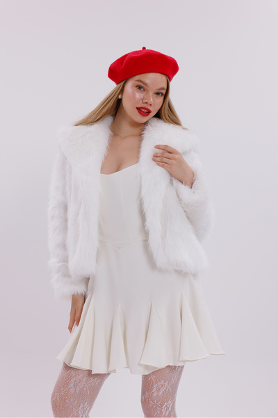 Moda Palmiss Women's White Lined Winter Faux Fur Coat