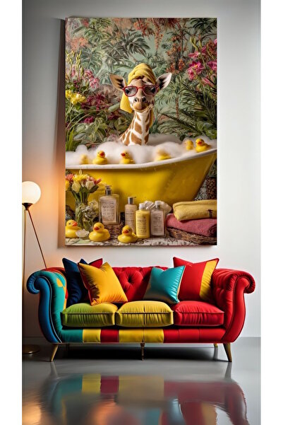 özkacar KÜVETTE YIKANAN ZÜRAFA Ev Duvar Salon Güzellik Salonu Ofis Dükkan Dekarasyon Kanvas Tablo