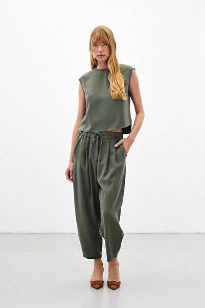 Sateen Shalwar Cut Trousers - Khaki