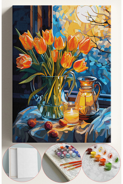 Sulepas Sayılarla Boyama Seti Numaralı Tuval Fırça Boya 40x50 Cm - LALELER VE...