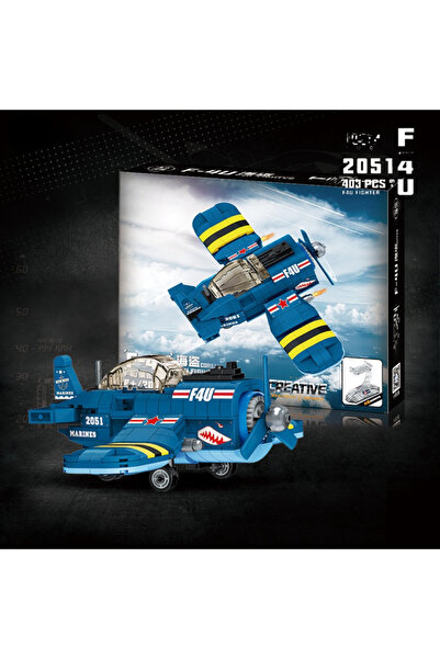 Buldug Mini Blok Uçak Seti F4U Savaş Uçağı – 403 Parça ABS, Standlı, 13×16×7 cm
