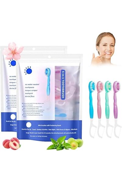 SKY TOUCH SKY-TOUCH 5 in 1 Toothbrush & Floss, Mini Toothbrushes with Toothpaste, Disposable Travel Toothbrush