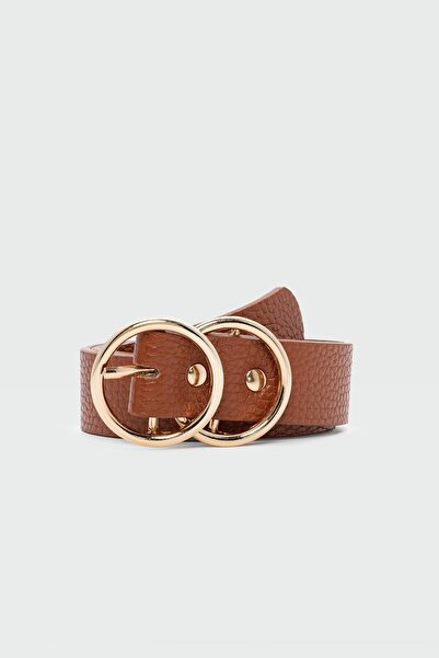 Shule Bags Double Round Buckle Faux Leather Belt Brown