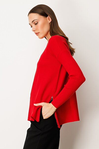 On Fashion Zero-Neck Knit Sweater with Zippers on the Sides-65318