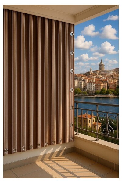 ceylan home GENCER Home Balkon Perdesi Kuş Gözü Ölçü Seçenekli Kahverengi İnce