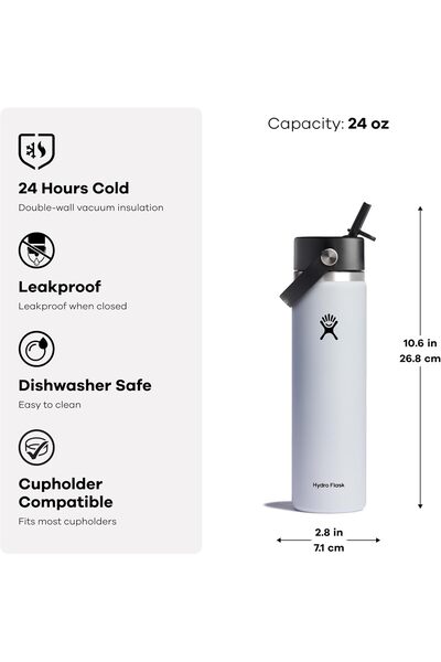Generic Hydro Flask 24 Oz Wide Flex Straw Cap Bottle - Insulated Stainless Steel - Wide Straw Lid, Non Spill