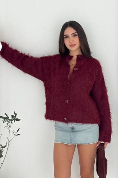 CİDDE Women's Button Detailed Soft Textured Beard Cardigan