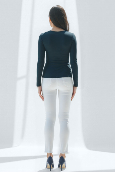 WESTMARK LONDON Navy Blue Boat Neck Long Sleeve Women's T-Shirt Heather