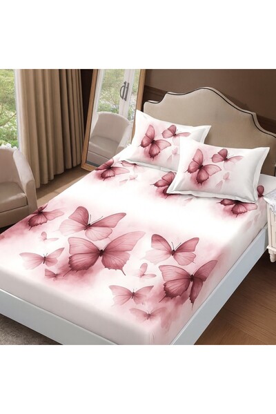 Pucioasa Σετ παπλωματοθήκης + 2 μαξιλαροθήκες 160x200εκ., Ροζ πεταλούδες