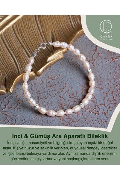 ÇAKRA DOĞAL TAŞ İnci & Gümüş Ara Aparatlı Bileklik