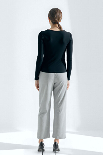 WESTMARK LONDON Black Boat Neck Long Sleeve Women's T-Shirt Heather