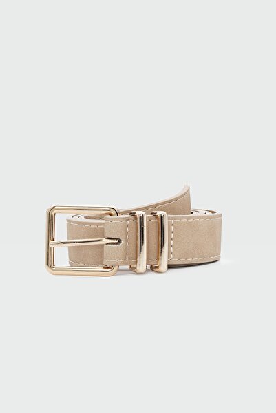 Shule Bags Curea din piele artificială cu cataramă pătrată cremă