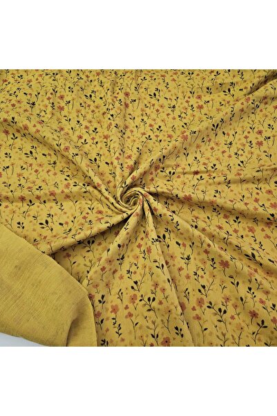 Kaf Kumaş Baskılı %100 Pamuk 2 Katlı Hardal Krinkıl Müslin Kumaş | Desen 1