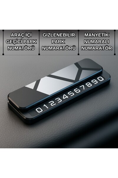 Polham Metal Ultra Şık Araç İçi Geçici Park Numaratörü, Gizlenebilir, Manyeti...
