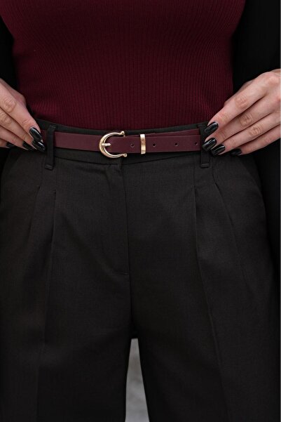 Desre Moda Burgundy/Gold Buckle Women's Belt Trouser Belt Jeans Belt Coat Belt Shirt Belt