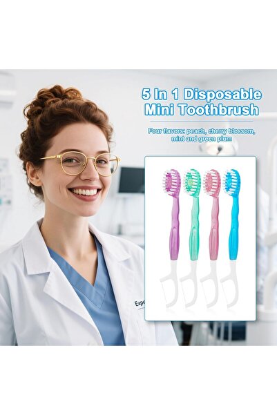 SKY TOUCH SKY-TOUCH 5 in 1 Toothbrush & Floss, Mini Toothbrushes with Toothpaste, Disposable Travel Toothbrush