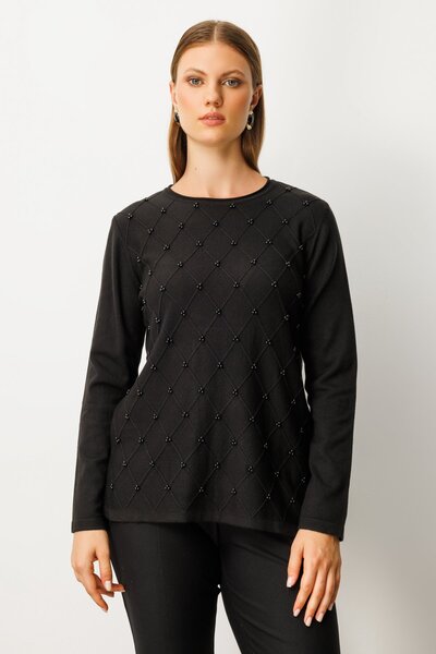On Fashion On Crew Neck Beaded Detailed Knitwear Sweater-63312