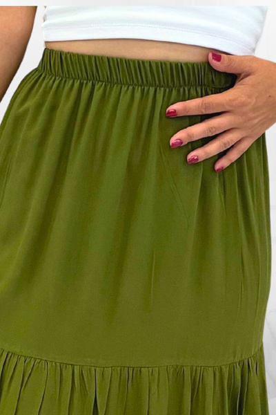 SHE BEST Relaxed Fit Viscose Fabric Elastic Waist Ruffled Long Women's Gypsy Skirt