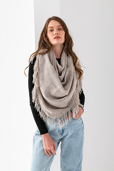 VEGA MODA Eșarfă triunghiulară cu ciucuri simplă 100% acrilic |   Eșarfă de tricotat pentru femei - Eșarfă din acril model triunghi