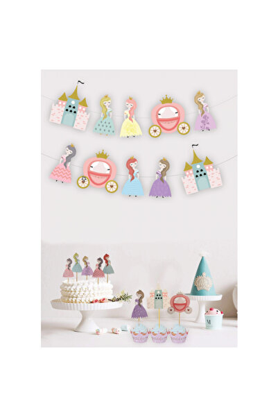 kidspartim Ασημένιο πανό με θέμα Princesses με τρόλεϊ και τρόλεϊ 10 τεμαχίων