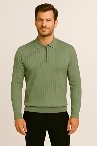 ModaPlaza Men's Polo Neck Zippered Sweater 1038