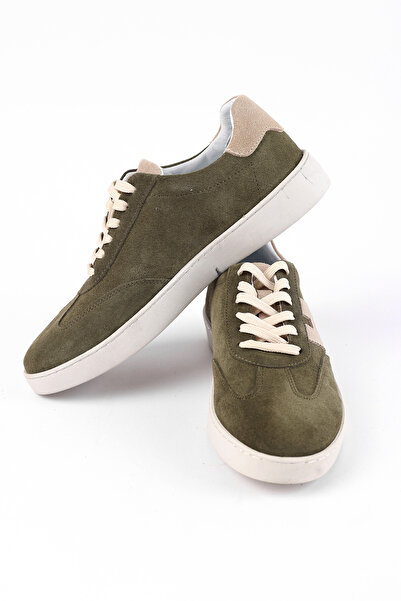 Rodrigo Men's Sneakers 100% Inner and Outer Genuine Leather Lace-Up Khaki Suede Shoes