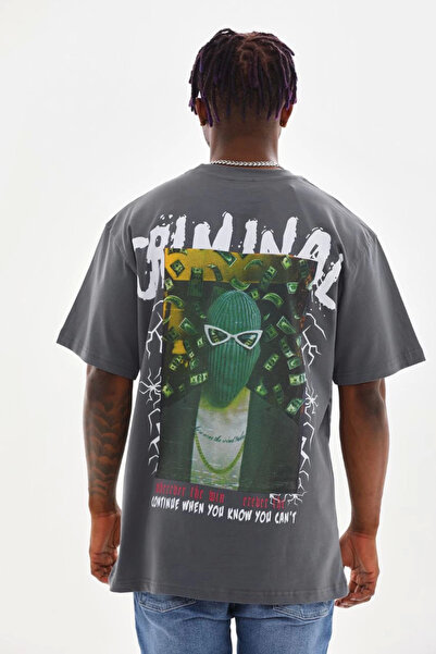 velmorafashion Unisex εμπριμέ μπλουζάκι Oversize - Καπνιστό