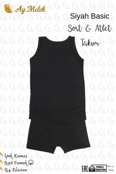 AYMELEK Boy's Thick Strap Shorts Set Organic Cotton Oval Neck Undershirt