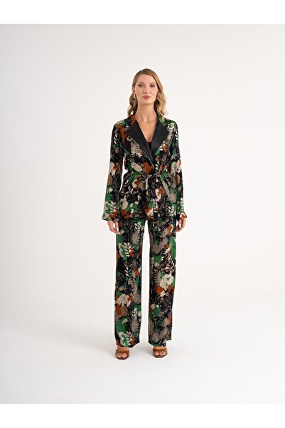 SERPİL İkili Takım - Ceket Yaka Belden Bağcıklı Rahat Kalıp Ceket ve Rahat Ka...