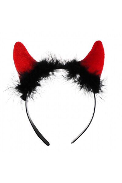 PARTİADA HALLOWEEN TAÇ ŞEYTAN SİMLİ KIRMIZI BOYNUZLU TÜYLÜ