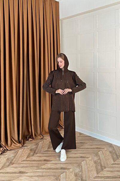 Stilife Σετ πλεκτό Eros με κουκούλα Stone Καφέ