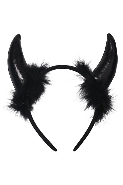 PARTİADA HALLOWEEN TAÇ ŞEYTAN BOYNUZ SATEN TÜYLÜ SİYAH