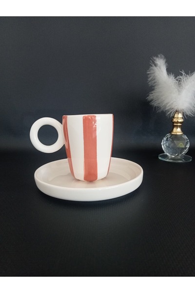 Zümrüdüanka Seramik Brown Striped Handmade Ceramic Coffee Cup