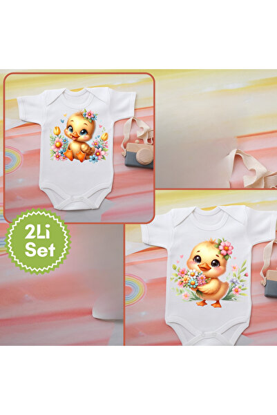 soft wing طقم ملابس أطفال مكون من قطعتين بنقشة الكتاكيت اللطيفة (100% قطن ناعم)